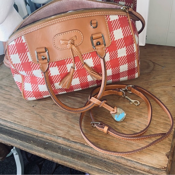 Dooney & Bourke Handbags - Vintage Authentic Dooney & Bourke red & white plaid satchel purse bag